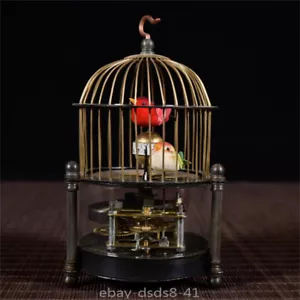 Antiques Birdcage Shape Two Bird Mechanical Brass Clock Watch Pendulum Ornaments - Picture 1 of 11