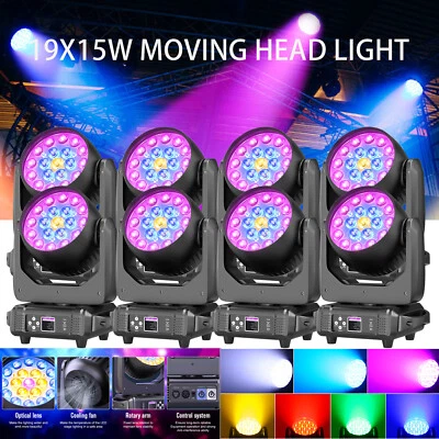 DMX 19x15W RGBW 4-in-1 LED Wash Zoom Moving Head Beam Light DJ Party Stage Light - Image 1 of 4