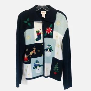 Crystal Kobe Christmas Cardigan Sweater Womens Medium Collared Button-Up - Picture 1 of 5