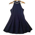 One Clothing Los Angeles Sleeveless Pearl Rhinestone Beaded Blue Dress Size M