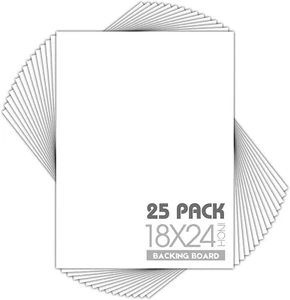 , Pack of 25, 18X24 White Backing Boards, 4-Ply Thickness Cardboard for Picture/ - Picture 1 of 7