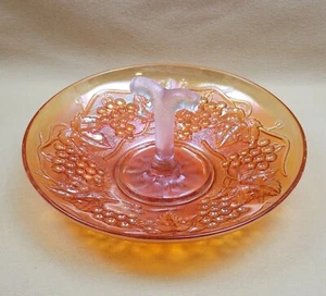 Vintage Imperial Glass “Grape” Marigold Carnival Twig Center Handle Tray Dish - Picture 1 of 9