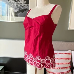 * LOFT Red Brick Sleeveless Embroidered Eyelet Summer Cotton Blouse Sz 2 - Picture 1 of 8