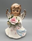 Lefton June Birthday Angel Figurine 6224 w/ Pearl Pink Rose Japan