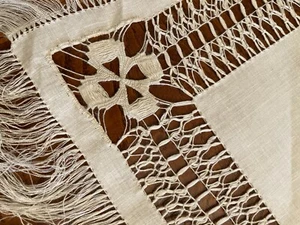 Handmade Linen Doilies Hand Pulled with Fringe 17.5 inch Set of 2 BRAND NEW - Picture 1 of 10