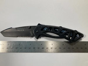 Buck 870 Bones Black Knife W/ Clip Black Tanto Half Serrated (C) - Picture 1 of 3