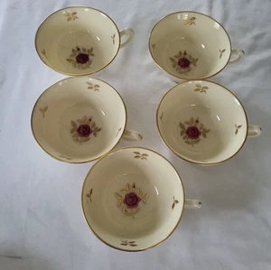 Lot of 5 Rhodora by Lenox P-471 Tea Cup USA Rose with Gold Leaves & Trim - Picture 1 of 6