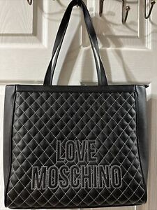 NWOT Love Moschino Black Quilted PU Tote Handbag