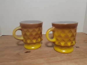 2 Vtg Anchor Hocking Fire King Kimberly Diamond Yellow to Brown Stackable Mugs - Picture 1 of 3