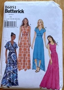 Butterick B6051 Kleid Schnittmuster F5 (16-24) Maxi Wickeloptik V-Ausschnitt Neu ungeschnitten - Bild 1 von 5