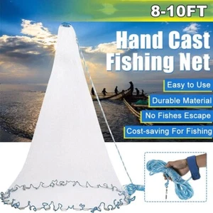 8/10 FT Fishing Cast Net Bait Easy Throw Hand Cast Strong Nylon Mesh USA - Picture 1 of 15