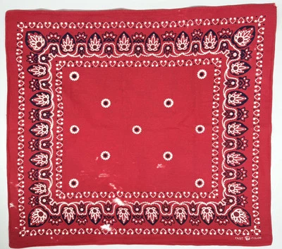 Vtg 40s Fast Color Bandana Elephant Trunk Down 1 Selvedge Turkey Red HOLES - Image 1 of 4