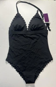 Lascana Women's  Black Scalloped 8C/D One Piece Swimsuit Bathing Suit-New - Picture 1 of 6