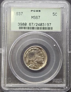 1937 5C Buffalo Nickel, PCGS MS67, Booming Luster! - Picture 1 of 2