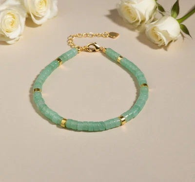Lucky Bracelet Green Aventurine Boho Stackable Bracelet Healing Crystal Gift - Image 1 of 4