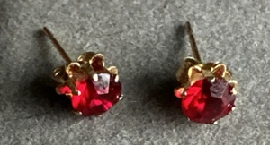 JCK 14k Gold Ruby Solitaire Earrings   Flower Shape, 14mm signed - Bild 1 von 24