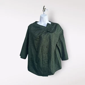 COS Bow Button Up Cotton Blouse Womens Size 8 Green Half Sleeve Mature Office - Picture 1 of 11