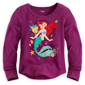 Disney Store Princess Mermaid Ariel Long Sleeve Thermal T Shirt Girl 5/6 7/8 - Picture 1 of 1