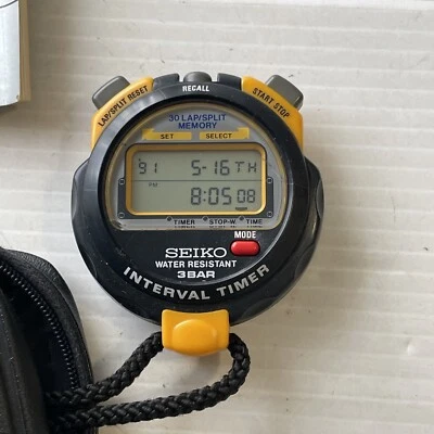 Reloj SEIKO SO32-401A Vintage Cronómetro Negro Estuche de Transporte 1994 Japón Foto 1 de 4