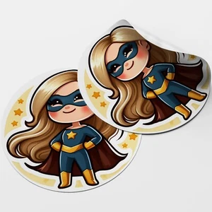 Girl Superhero 1 Circle Stickers - 25mm - 35mm - 50mm - 60mm Matte or Gloss - Picture 1 of 8