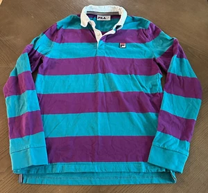 Camisa de rugby Fila Sports Club Academy púrpura verde azulado a rayas preppy para hombre pequeña - Imagen 1 de 6
