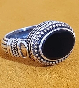 ANELLO UOMO ARGENTO 925 Sterling Chevalier onice solitario inciso Ring Men $ - Foto 1 di 17