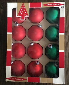 Coby De Colección Adornos de Navidad Hecho en Estados Unidos Vidrio 12 en Caja 2 5/8 Rojo Verde Sólido - Imagen 1 de 9