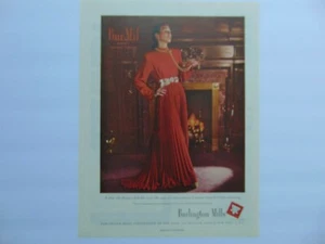 1947 BURLINGTON MILLS ELEGANTE MODA ABITO ROSSO vintage stampa artistica pubblicità - Foto 1 di 1