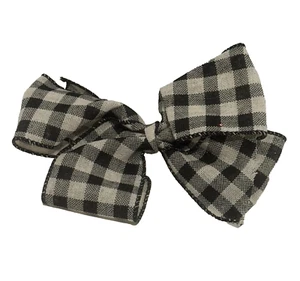 Handmade Ribbon Hair Bow Gingham Black White Checkered Christmas Dress Clip 7" - Picture 1 of 7