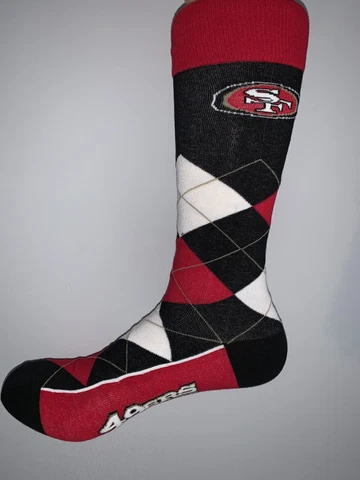 SAN FRANCISCO 49ers NFL FOOTBALL JERSEY LOGO ARGYLE DRESS SOCKS LARGE Cover