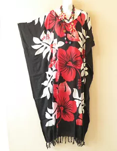 KD347 Red Batik Women Batwing VNeck Kaftan Dolman Women Abaya Dress Upto 5X - Picture 1 of 3