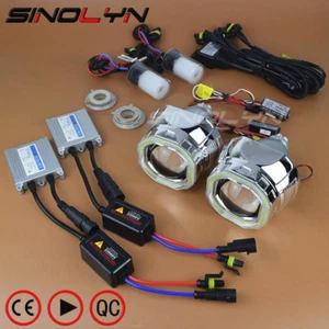 Kit de faros proyector de bixenón HID de metal para automóvil COB LED ojos cuadrados de ángel DRL - Imagen 1 de 12