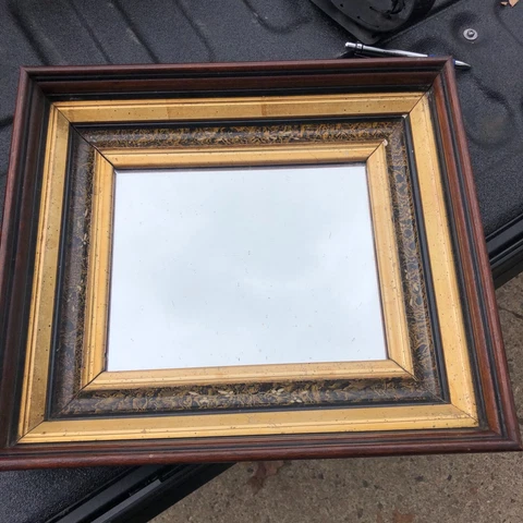 vintage black walnut & gold frame mirror 15.5 x 14 - mirror 8/10” pretty detail Cover