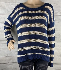 Maglione Love by Design blu navy medio panna a righe maglia aperta bottoni posteriori - Foto 1 di 12