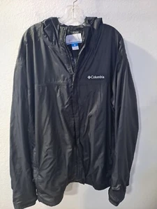 Columbia Omni Tech Men Black Rain Hooded Jacket Parka Style Lightweight Mesh 2XL - Picture 1 of 10