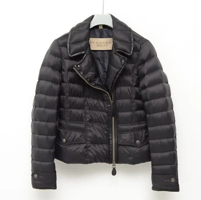 Women's Burberry Brit Quilted Black Down Puffer Biker Jacket Size L,fits ~M-L - Image 1 of 4