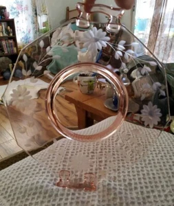 Vintage Pink Depression Glass Etched Floral 11" Octagon Tray With Handles EUC - Picture 1 of 9