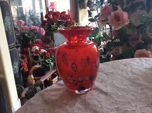 Murano italienische venezianische Millefiori schwere rote Vase mundgeblasen Kunstglas 6 1/2" - Bild 1 von 6