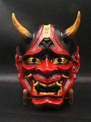 Prajna Tengu Cosplay Red/Black Mask Japanese Hannya Devil Demon Oni Samurai Mask - Image 1 of 4