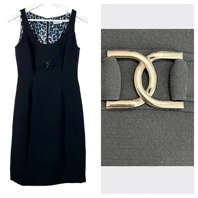 Tahari Petite Sheath Dress Size 2P Black Sleeveless Chrome Hardware Work Career - Image 1 of 4