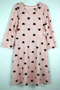 Girls Knit Hacci Dress Size XL 14 - 16 Pink Hearts Long Sleeve Stretch School - Foto 1 di 2