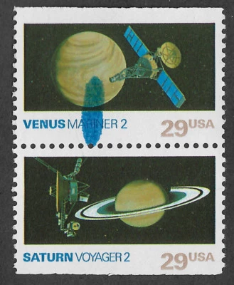 US #2569 & 2574 (1991) Venus and Saturn - MNH - EFO: UFO - Blue blob - Image 1 of 2