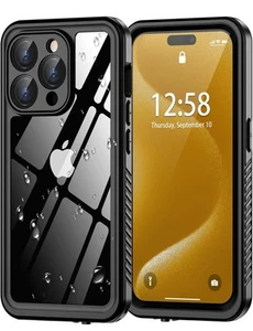 Coque étanche iPhone 15 Pro Max, protection intégrale du boîtier, noir uni - Photo 1 sur 14