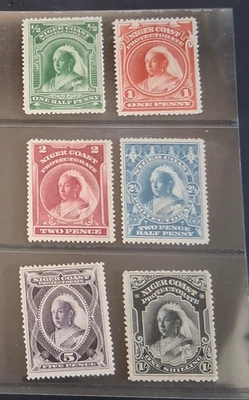 NIGERIA COAST QUEEN VICTORIA 1894 1/2d to 1s SG 51 - 56 Sc 43 - 48 set 6 MLH/MH - Image 1 of 2