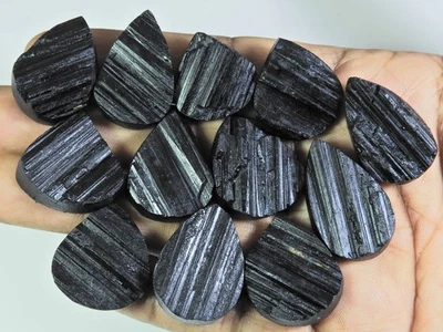 463Cts.Natural Black Tourmaline Pear Shape Cabochon Loose Gemstone 12Pcs Lot — 第 1/4 张图片