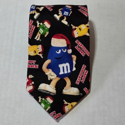 Corbata negra M&M's Chocolate Caramelos Felices Fiestas Navidad Usada en Excelente Condición Foto 1 de 4