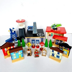 HUGE Imaginarium Wooden Train Cityscape Buildings People Trees Helicopter 1579 - Picture 1 of 12