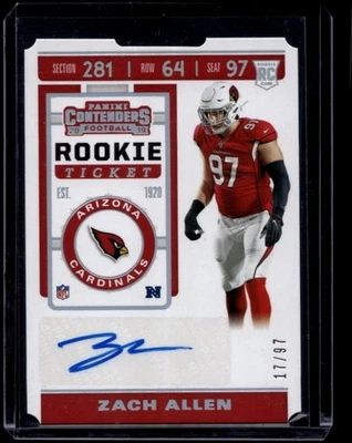 2019 Panini Contenders Football Zach Allen #247 Rookie Ticket Auto Stub /97 - Image 1 of 2
