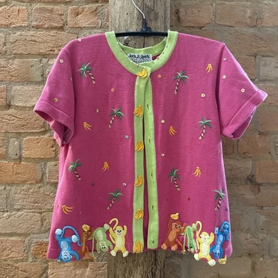 De Colección Jack B Cárdigan Rápido Suéter Mujer Pequeño Mono Monos Divertido Cuentas Foto 1 de 4