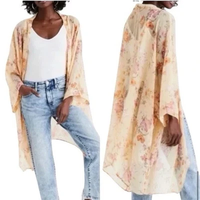 American Eagle Nuevo con Etiquetas Mujeres Kimono Floral Amarillo OS Fluido Ligero Boho Transparente Foto 1 de 4